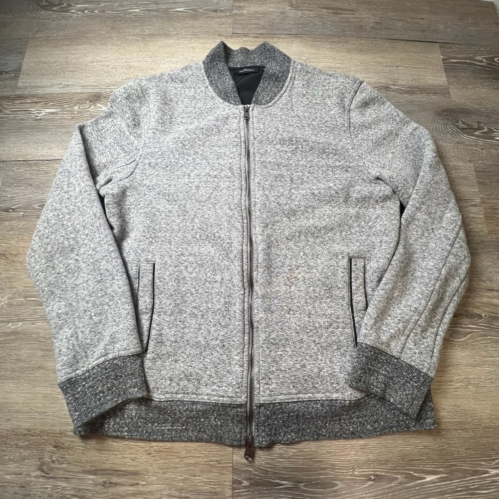 Marc Anthony Bomber Jacket Mens Large Gray Heathered Full Zip Knit Sweater L